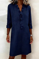 V-Neck Midi Dress with Ruffle Detail