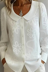 Puff-Sleeve Blouse with 3D Floral Embroidery