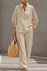 Stand-Collar Blouse with Bell Sleeves