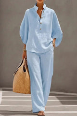 Stand-Collar Blouse with Bell Sleeves