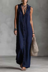 Sleeveless Button-Front Jumpsuit with High Leg Slit - Minimalist Wide-Leg Romper for Women