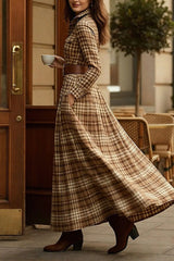 Vintage Plaid Flannel Long Sleeve Maxi Shirt Dress