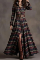Vintage Plaid Flannel Long Sleeve Maxi Shirt Dress