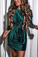 Heididress Tie Waist Velvet Holiday Dress(in 4 Colors)