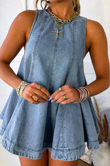 Sleeveless Denim Mini Dress – Casual Loose Fit Swing Summer Dress