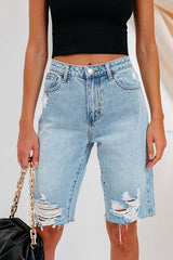 High Waist Distressed Denim Shorts – Casual Loose Fit Ripped Shorts