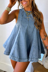 Sleeveless Denim Mini Dress – Casual Loose Fit Swing Summer Dress
