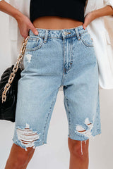 High Waist Distressed Denim Shorts – Casual Loose Fit Ripped Shorts