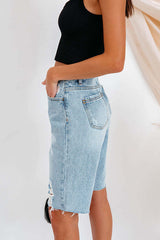 High Waist Distressed Denim Shorts – Casual Loose Fit Ripped Shorts