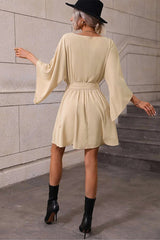 Elegant Batwing Sleeve Mini Dress – Loose Fit Waist Tie Casual Chic Dress