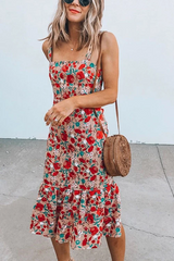 Floral Sleeveless Midi Ruffle Dress