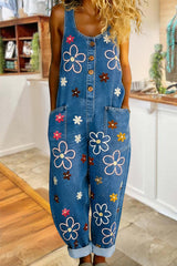 Fresh Sleeveless Washed Cotton Denim Overalls