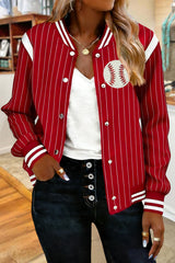 Classic Baseball Game Day Striped Bomber Jacket