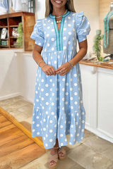 Polka Dot Puff Sleeve Maxi Dress