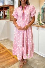 Polka Dot Puff Sleeve Maxi Dress