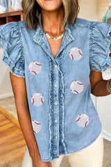 Game Day Baseball Layered Ruffle Sleeve Shirt