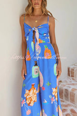 Perfume Bottle Print Strappy Fitted Waist Casual Pocket Wide-Leg Jumpsuit