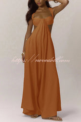 Solid Color Casual Camisole Loose Stretch Wide-leg Jumpsuit