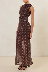 Isla Maxi Dress (Choc Micro Polka)