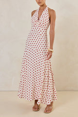 Amelie Halter Maxi Dress (Cream/Red Polka)