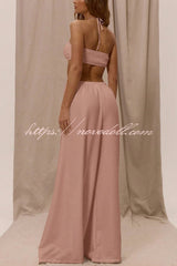 Solid Color Halter Neck Cutout Casual Loose Wide-leg Jumpsuit