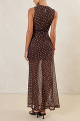 Isla Maxi Dress (Choc Micro Polka)