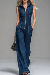 Women's Casual 100% Cotton Zipper Denim Jumpsuit