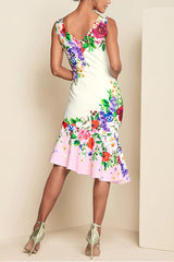 Ruffle Trim Detail Dress - White Multi