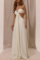 Solid Color Halter Neck Cutout Casual Loose Wide-leg Jumpsuit