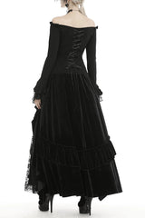 Gothic Lace-Up Off-Shoulder Top with Flared Lace Sleeves