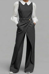 Women's Relaxed Round Neck Sleeveless Casual Loose Denim Wide-Leg Jumpsuit