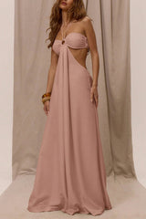 Solid Color Halter Neck Cutout Casual Loose Wide-leg Jumpsuit