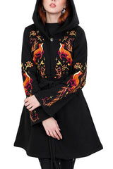 Vulpine Fox Embroidery Flared Hoodie