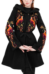 Vulpine Fox Embroidery Flared Hoodie