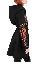 Vulpine Fox Embroidery Flared Hoodie